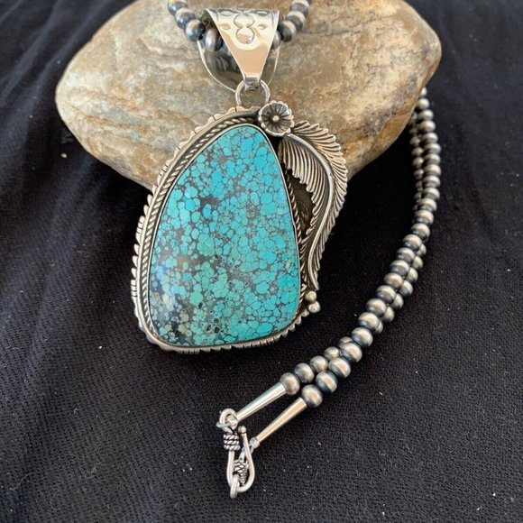 Men's Navajo Turquoise Necklace Pendant Length 20 - Picture 8 of 12